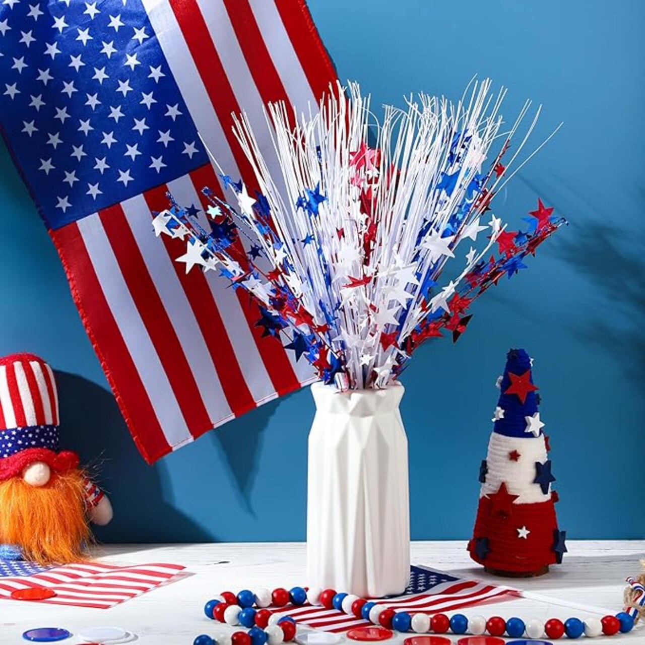 12 Pcs 4th of July Red Blue White Patriotic Picks, 4th of July Table Centerpiece Red White Blue Branches Ornaments Picks for Home Office
